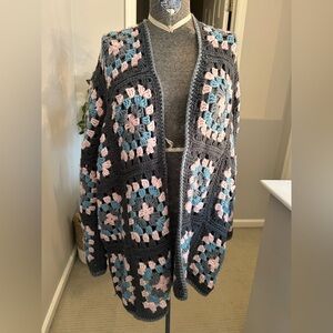 Handmade Gray Crochet Granny-Square Cardigan Sweater - Women